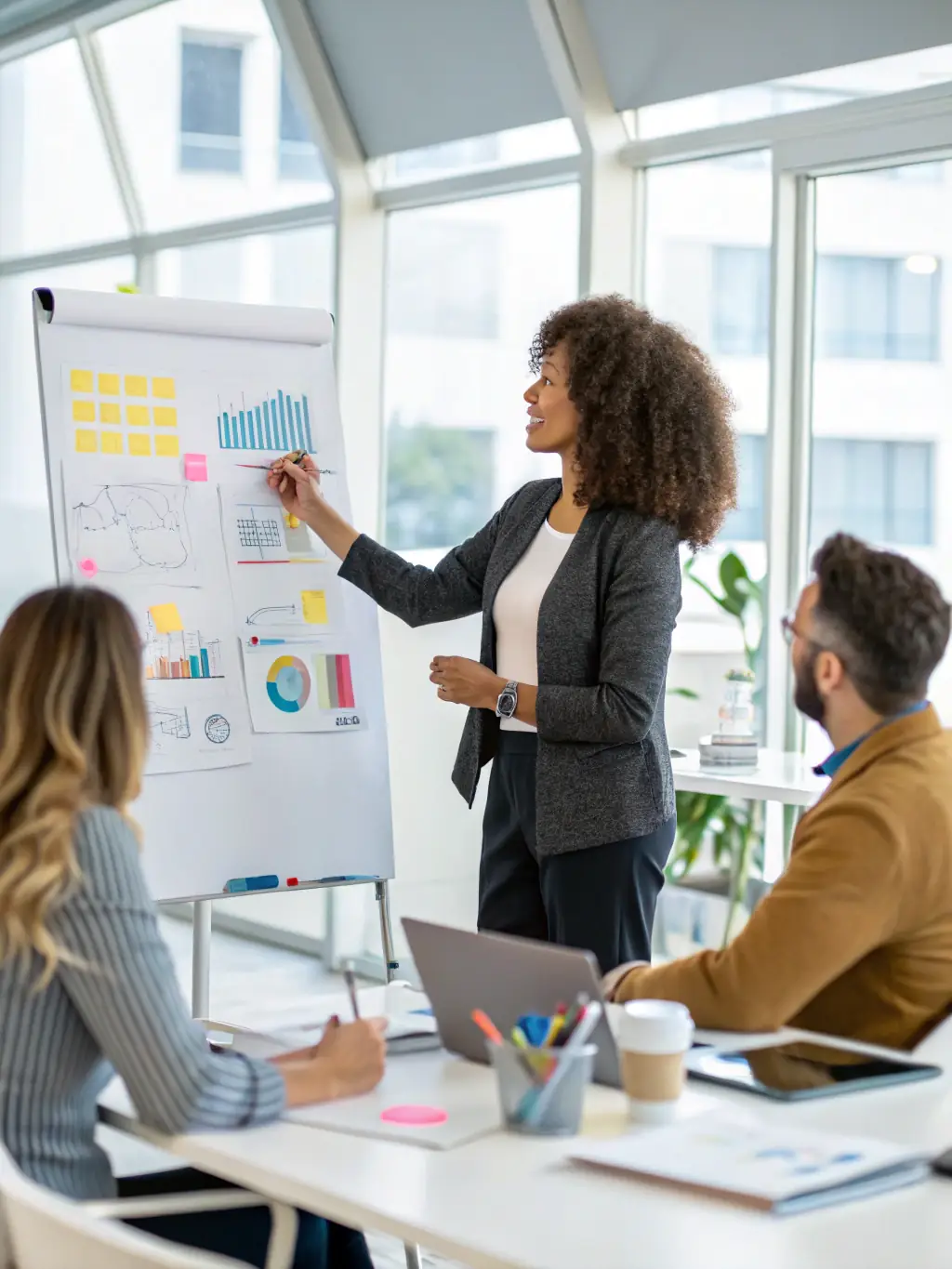 A student presenting a cybersecurity vulnerability assessment report to a team, highlighting key findings and recommendations.
