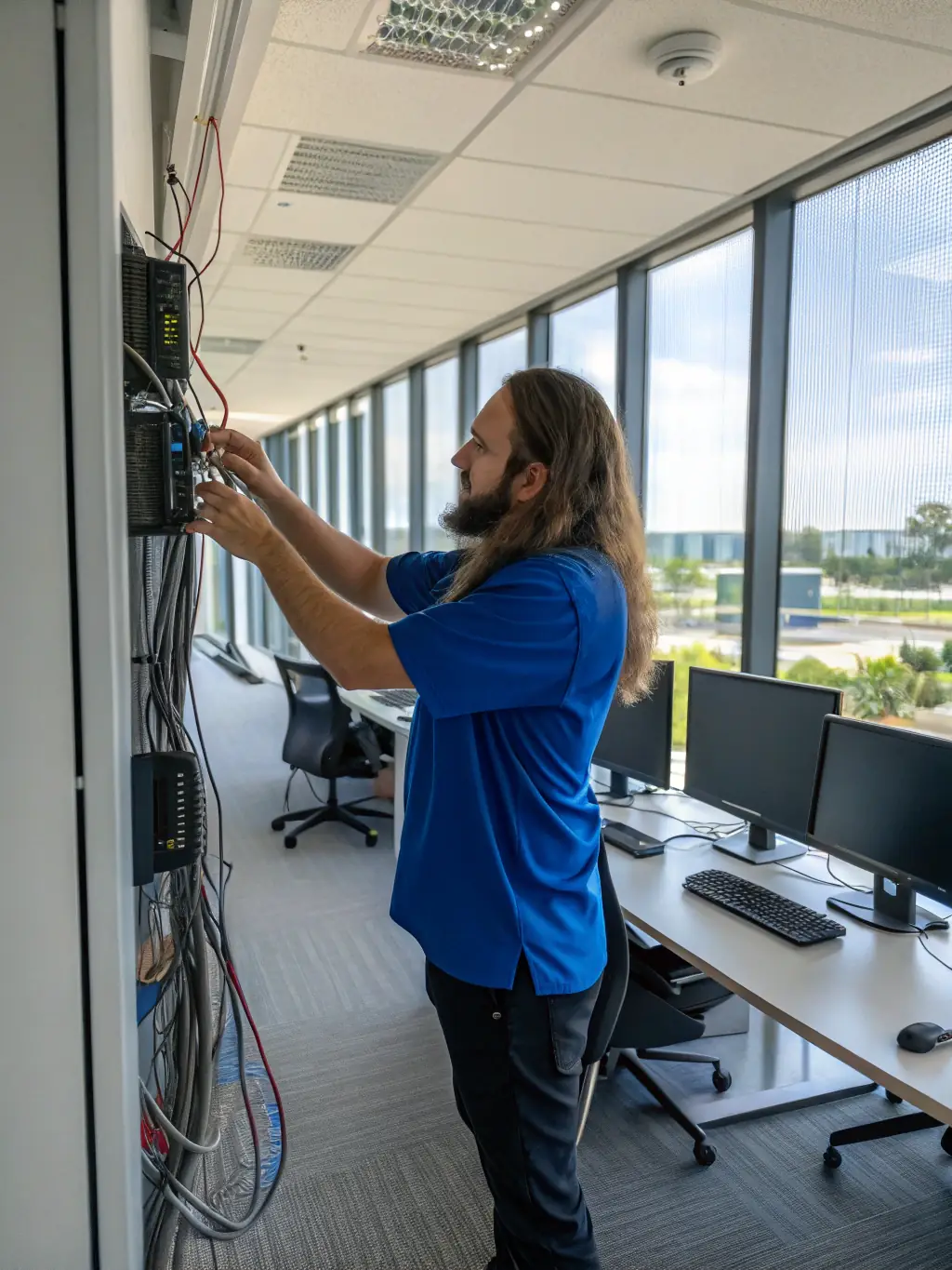 A student successfully configuring a network switch in a hands-on lab environment, surrounded by other students and instructors.