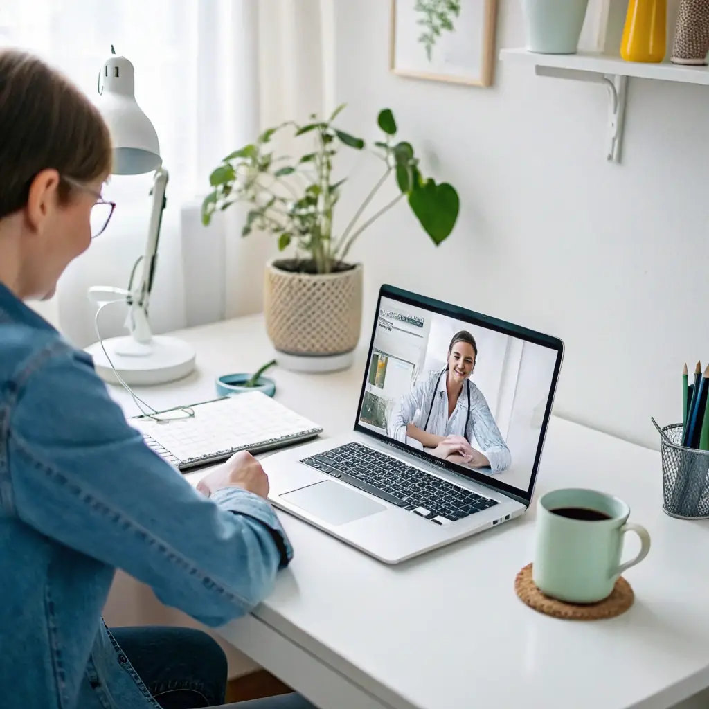A person having a video call with a coach, discussing career goals.