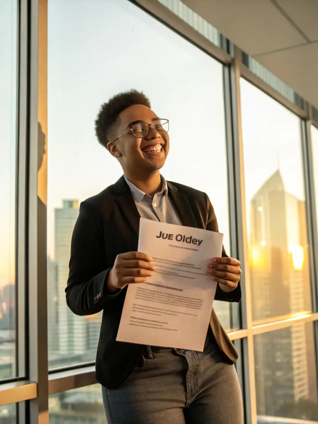 A person celebrating a job offer, symbolizing the successful achievement of career goals through effective consultation.