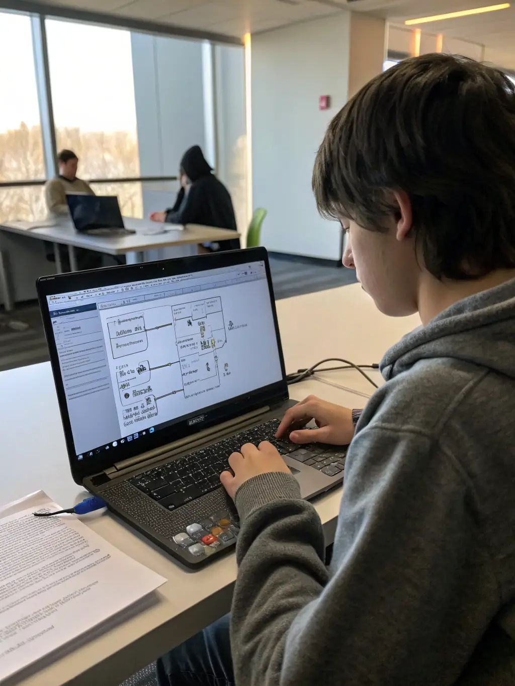 A student analyzing network traffic using Wireshark, identifying potential security threats.