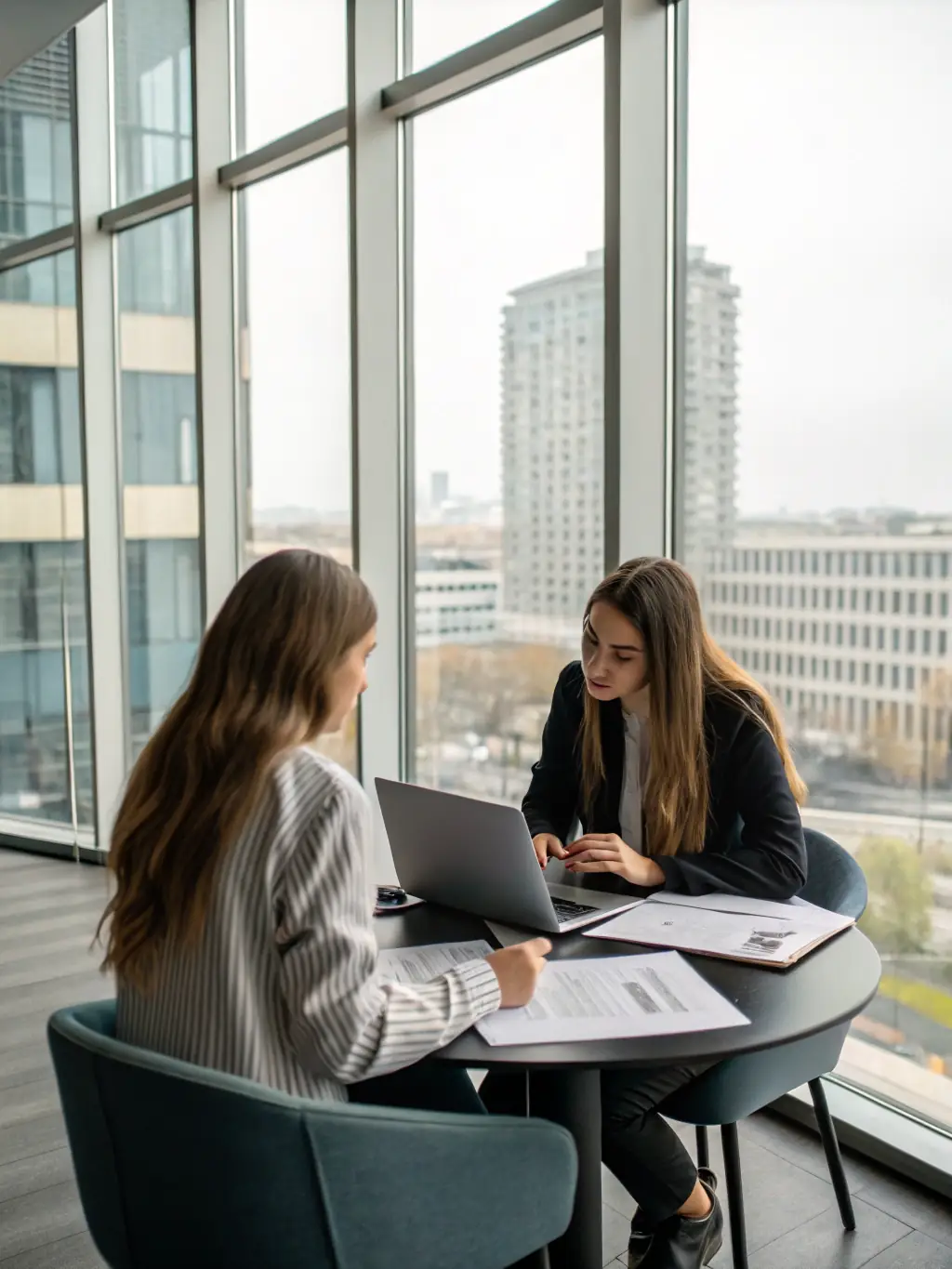 A consultant and client having a bi-weekly check-in via video call, discussing progress, addressing challenges, and adjusting the career strategy as needed, ensuring continuous support and accountability.