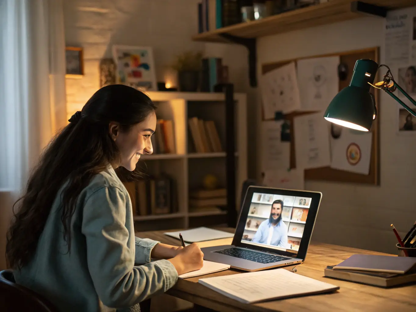 A person checking in with their career consultant via a video call, discussing progress and addressing challenges. The consultant is providing encouragement and support.