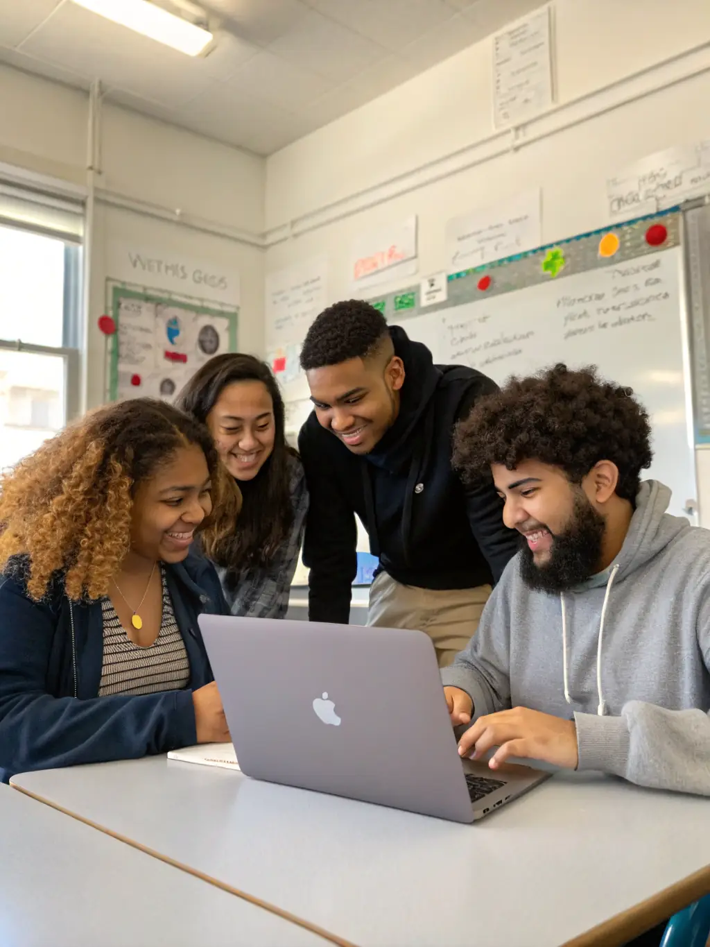 A diverse group of students actively participating in a hands-on cybersecurity lab session, focusing on network defense strategies, in a modern, high-tech classroom setting.