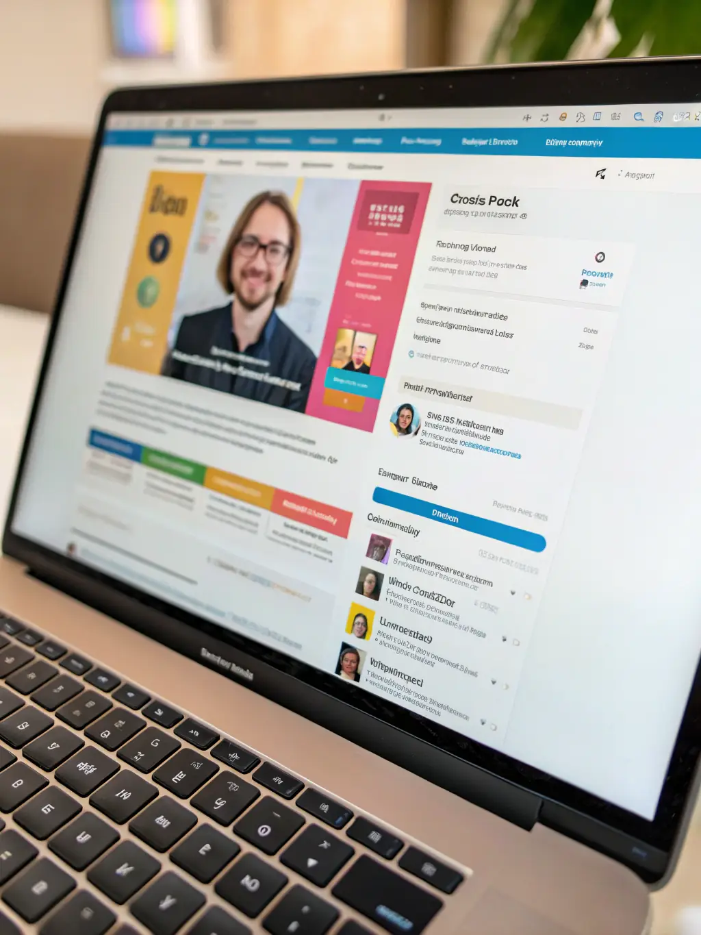 A professionally optimized LinkedIn profile displayed on a laptop screen, showcasing a strong professional brand.