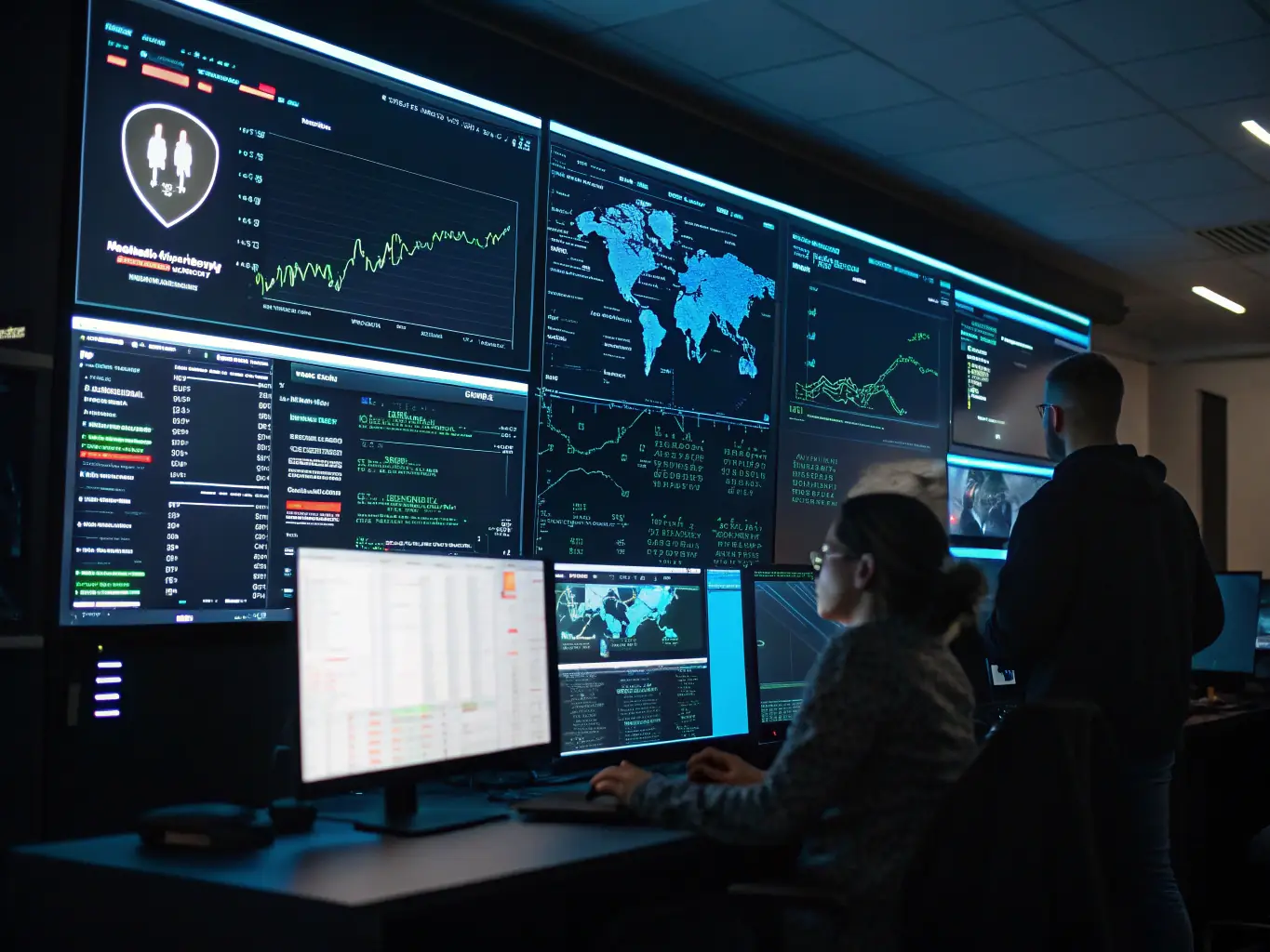 An image depicting a dashboard of a Security Information and Event Management (SIEM) tool, such as Splunk or Sentinel, highlighting the visualization of security data and threat detection capabilities.
