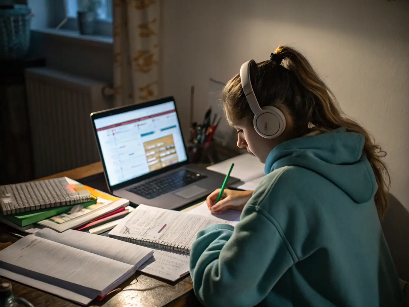 An image of a student studying with a personalized study plan, surrounded by books and digital resources, symbolizing tailored learning and academic success.